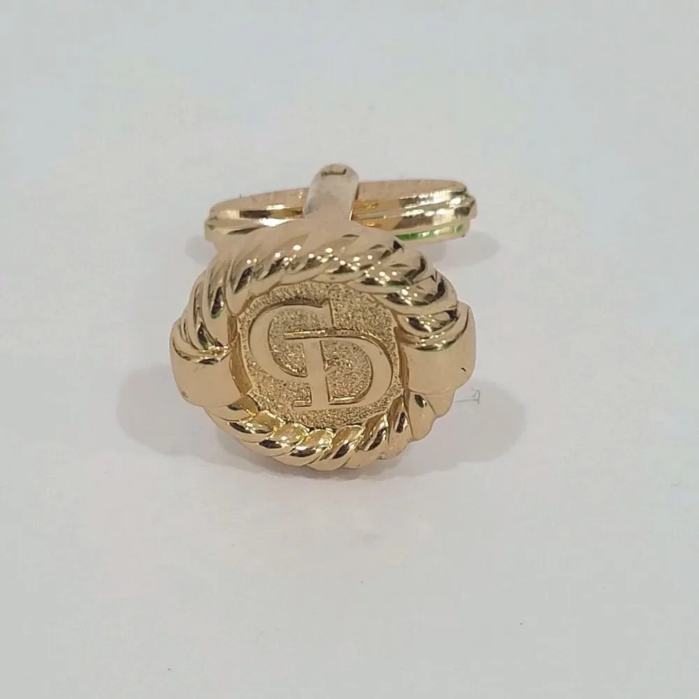 Single Only 1 Christian Dior CD Gold Tone Logo Round Cufflink Vintage‎ Authentic